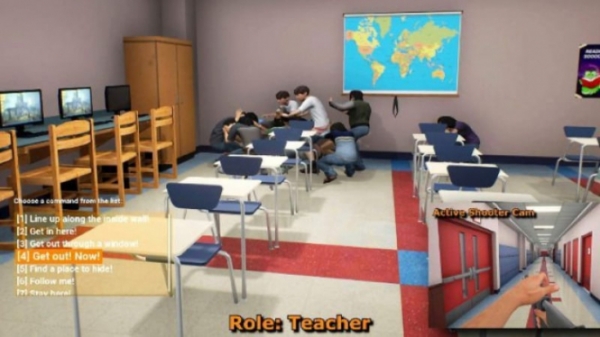 Министерство национальной безопасности США совместно с вооруженными силами заказало разработку видеосимулятор стрельбы в школе, предназначенного для обучения учителей навыкам поведения в экстремальных ситуациях. 