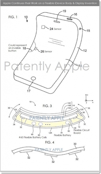 Один из 54 новых патентов, которые недавно получила компания Apple, содержит описание гибкого устройства с сенсорным дисплеем. 