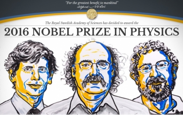 Нобелевскую премию по физике получили Дэвид Таулесс, Дункан Халдана и Майкл Костерлитц за теоретические открытия в изучении странных явлений в необычных состояниях материи. 