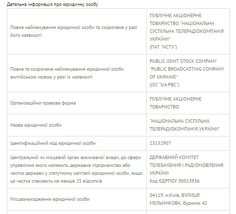 19 января зарегистрировано Открытое акционерное общество "Национальная общественная телерадиокомпания Украины". 