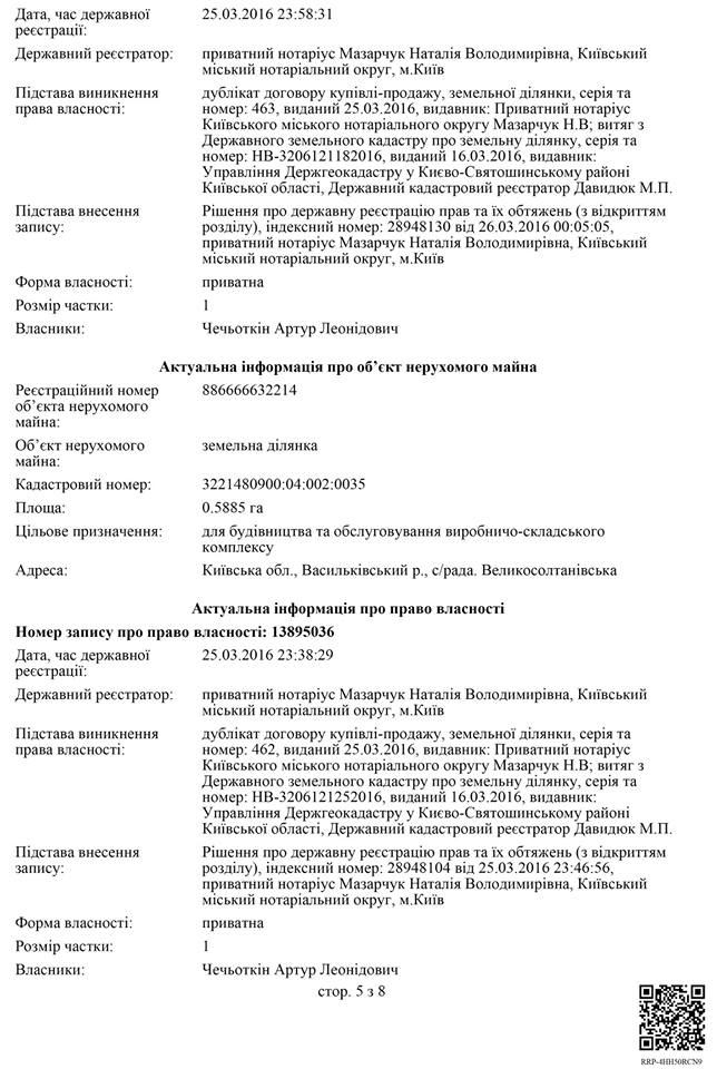 Зять лидера "Батькивщины" Юлии Тимошенко Артур Чечеткин только за прошлый 2016 приобрел более 47 гектаров земли. 