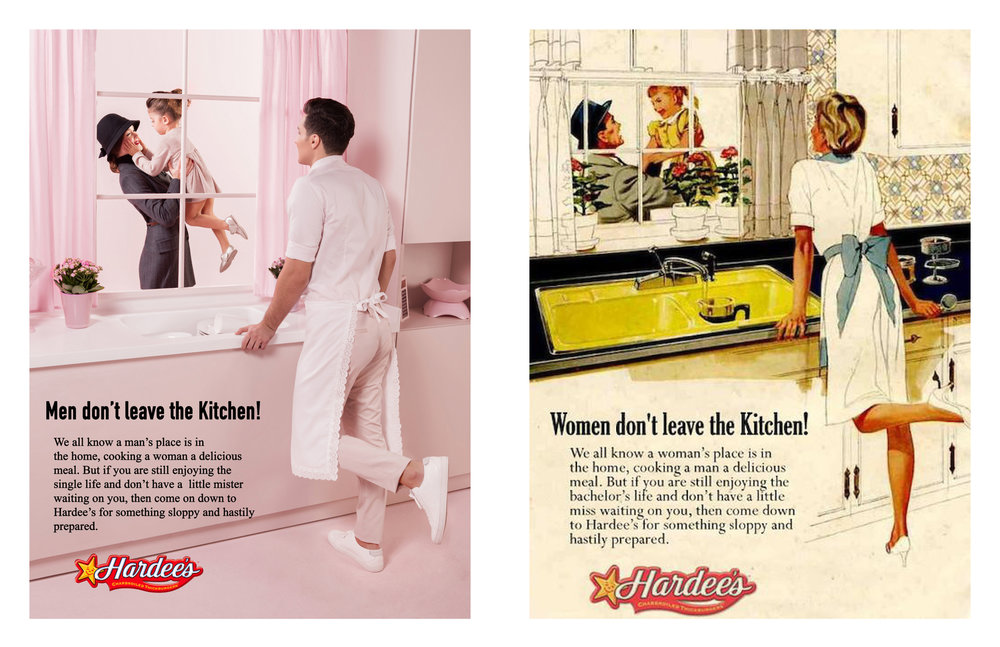 Художник из Ливана Эли Резкалла (Eli Rezkallah) переснял несколько американских рекламных плакатов с 1950-х годов. Основным отличием новых плакатов стало то, что место женщин в них заняли мужчины. 