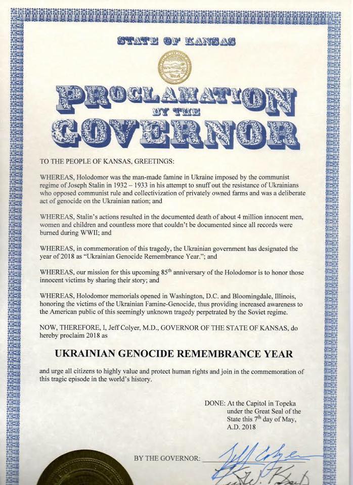 Американский штат Канзас признал Голодомор в Украине 1932-1933 годов геноцидом украинского народа. 