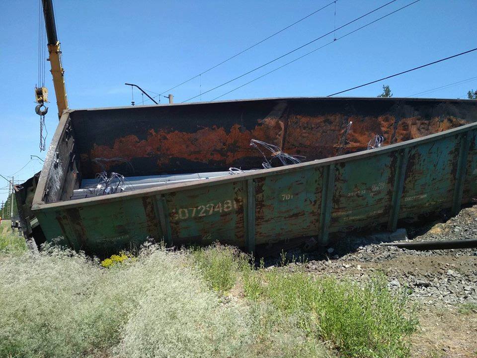 Локомотив и 15 грузовых вагонов сошел с рельсов из-за кражи верхнего строения пути в Днепропетровской области. 