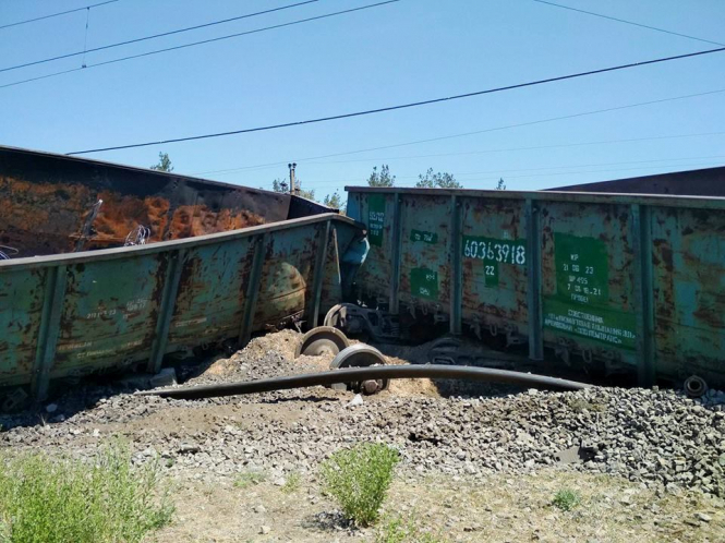 Локомотив и 15 грузовых вагонов сошел с рельсов из-за кражи верхнего строения пути в Днепропетровской области. 